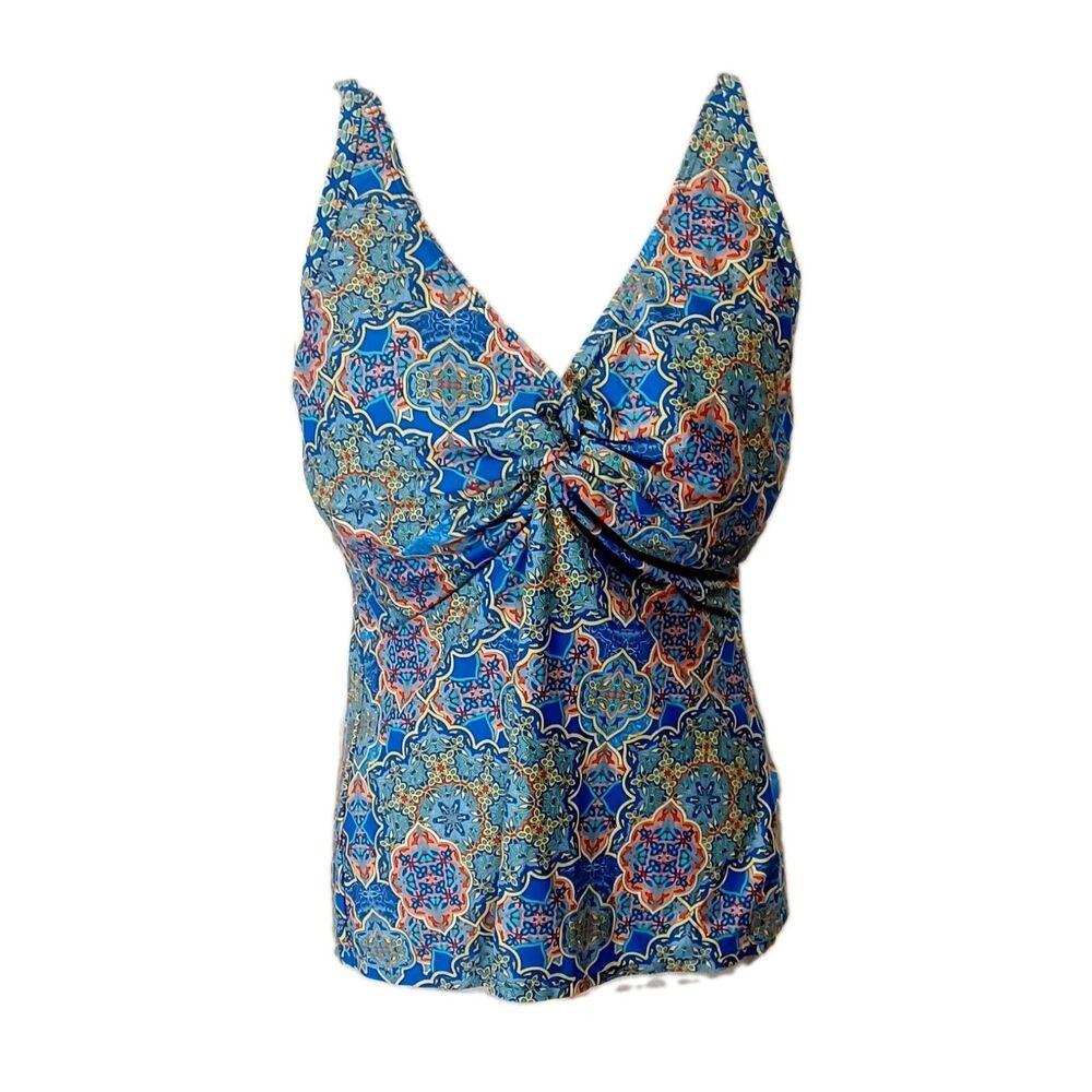 Sunset Pompei Blue Tropical Print Tankini Underwire Top Women's Size 40DD